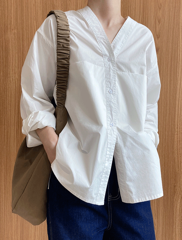 Y노카라 브이넥 셔츠 (2color)